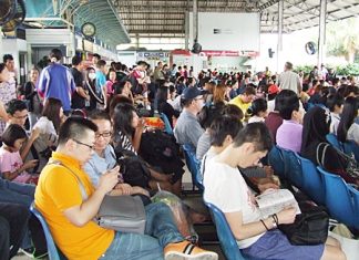 Pattaya bus terminal is jam-packed during the holidays.