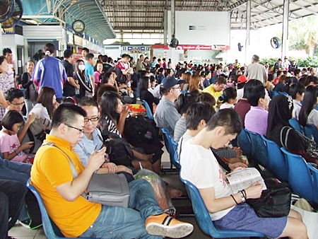 Pattaya bus terminal is jam-packed during the holidays.