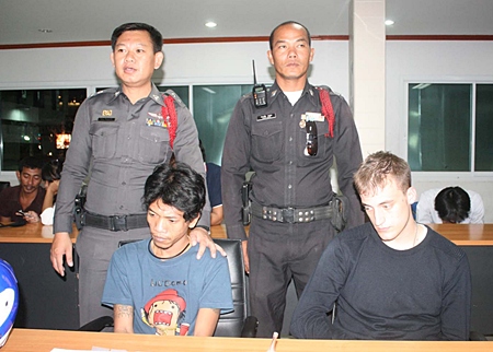 Saneh Puangthong (left) and Benjamin Cox (right) were among 9 arrested in Pattaya on drugs charges Dec. 23. 