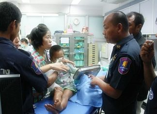 Hospital emergency room staff had to sedate the boy in order to cut the machine off his arm.