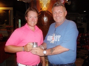 Tarquin Macmanus (left) receives his Cafe Kronborg January Monthly Mug from Bjarne.