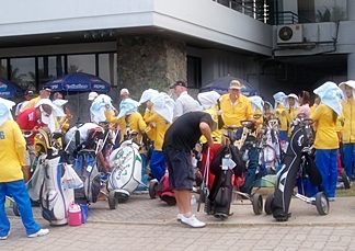 Controlled chaos on the first tee at Greenwood.