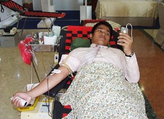 Listening to music is a good way to pass the time while donating blood.