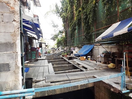 Some of the buildings encroaching on South Pattaya canal. 
