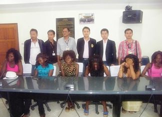 Six of the seven Ugandan women police accused of working as prostitutes in Pattaya.