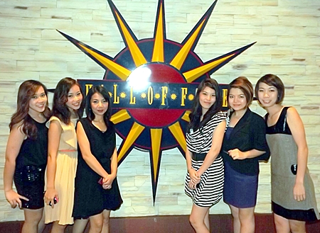 Ensign Media ladies Chanida, Jutatip, Katsanee, Piyanun, Apaporn and Anchulee attend the Awards launch party at the Hard Rock’s Hall of Fame.