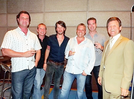 Clayton Wade (right) is joined by Anthony Thomas of Bravothai Lifestyle Co., Marcus of MD Furniture, Torrence Collias and Deano Coppinger of The Vineyard, and Mr. Cuipsuop, at the Thailand Property Awards 2012 launch party.