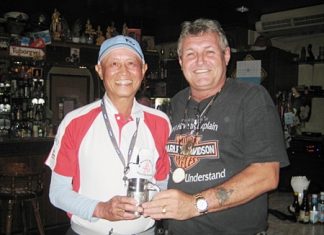 Kenny Chung (left) receives the Monthly Mug from Bjarne.