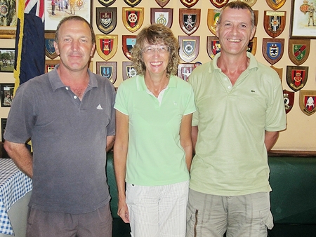 Tuesday winner Carole Kubicki (center) with runner-up Rob Brown (left) and Richard Kubicki (right). 