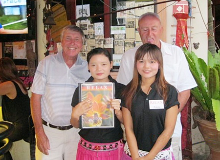 Tuesday’s top two with staff members from the Relax Bar. 