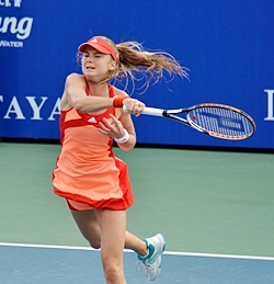 Daniela Hantuchova smashes a forehand winner during the second set of the final.