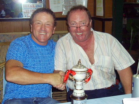 Paul Smith (left) is congratulated by JJ after his win at Emerald. 