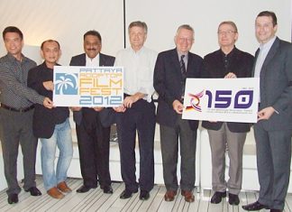 Dignitaries attend the opening of the 1st German Rooftop Film Festival at the Dusit d2barraquda on Friday, Feb. 3, 2012.