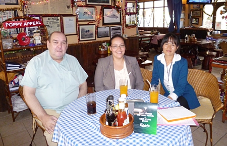 As part of their ‘getting to know’ the various organisations in Pattaya, Leela Bennett (centre) the new Pattaya British Consul and her assistant Ell met with Bert Elson, the Secretary and Welfare Chairman of the Royal British Legion at their meeting place in Tropical Bert’s. The Consular section of the British Embassy and the Royal British Legion work closely together on issues involving past or present UK Service people who may find themselves in distress whilst in Thailand.
