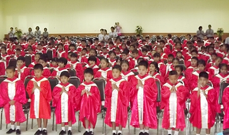 Hundreds of kindergarten students earn their first diplomas at the Aksorn Group of schools.