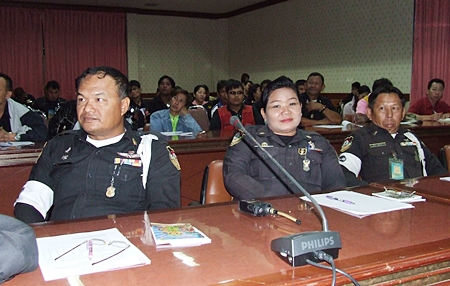 Police listen intently to NIB officials’ talks on terrorism-prevention training.