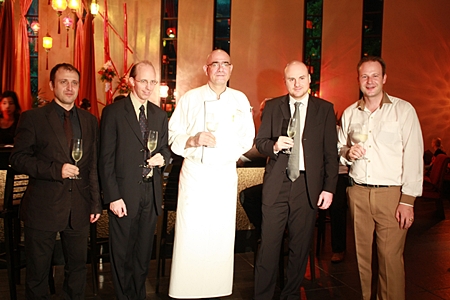 (L to R) Salvatore Campinone, Horeca key account executive manager IWS; Michel Conrad, commercial wine director - IWS; Chef Kai Uwe Klenz; Giovani Oliva, Asia sales and marketing director for Grandi Vini D’ Italia; and Max Sieracki, resident manager of the Amari Orchid Pattaya. 