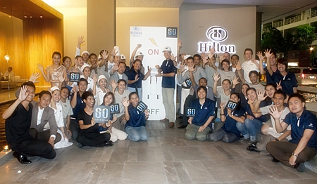 Harald Feurstein, GM of the Hilton Pattaya marked the hotel’s second annual participation in Earth Hour, making it one of the many international hotel chains in Pattaya to make a global statement with a voluntary hour of darkness. The staff and management team all joined together for a memorable and fun experience to switch off the lights of the hotel. Activities included turning off exterior signage lighting; dimming non-essential interior lighting; using candlelight in appropriate public areas such as restaurants and bars, switching off equipment in all offices and some areas in the kitchen.
