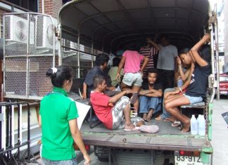 Officials load up some of Pattaya’s vagrants to ship them off to the Ban Tabkwang shelter in Saraburi.
