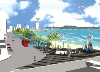 An artist’s rendering of the improved landscaping and increased traffic lanes on Pattaya Beach Road to begin in 2012.
