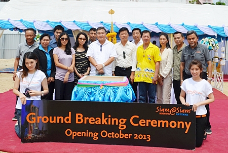 A ground-breaking ceremony was held for the new Siam @ Siam Design Hotel and Spa project on Second Road recently. The ceremony was presided over by Pornpinit Pornprapha (5th left), MD of the company. 