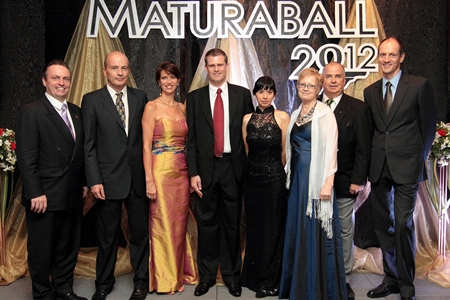 H.E. Christine Schraner Burgener (3nd left), Ambassador of Switzerland to Thailand, and H.E. Christoph Burgener (2rd left), Ambassador to the Kingdom of Cambodia, the Lao PDR and the Union of Myanmar, Embassy of Switzerland were guests of honor at the “Maturball 2012” held at the Amari Watergate Hotel Bangkok recently. The event was organized by Swiss School Bangkok-European Education which saw more than 200 Swiss guests in attendance, including Pierre Andre Pelletier, the hotel’s GM, Michael Gwerder, Director of Swiss School Bangkok, Adriana Gwerder, Johanna Vanska, Rene K. Fritschi and Michael Gschnaidner.
