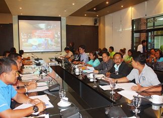 Representatives from various agencies in Pattaya meet in conference room 231 at City Hall.