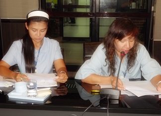 Pol. Capt. Lapassornda Sathanrakul (left) and Pol. Capt. Pornphana Chokthai (right) outline the “Good Health Through Sports” community-based program.