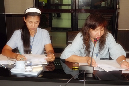 Pol. Capt. Lapassornda Sathanrakul (left) and Pol. Capt. Pornphana Chokthai (right) outline the “Good Health Through Sports” community-based program. 
