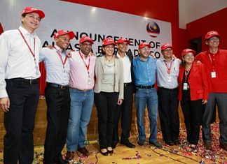 Head honchos (from left-right) Tassapon Bijleveld (CEO of AirAsia Thailand), Azran Osman-Rani (CEO of AirAsia X), Tony Fernandes (Group CEO of AirAsia), Aireen Omar (CEO of AirAsia Malaysia), Dato’ Aziz Bakar (Chairman of AirAsia Bhd), Dato’ Kamarudin Meranun (Deputy Group CEO of AirAsia), Captain Dharmadi (CEO of AirAsia Indonesia), Maan Hontiveros (CEO of AirAsia Philippines) and Kazuyuki Iwakata (CEO of AirAsia Japan).