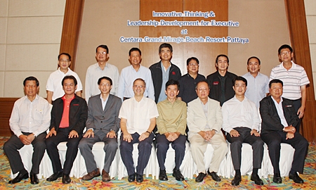 Andre Brulhart (seated 4th left), GM of Centara Grand Mirage Beach Resort joins in a group photo with senior management of Toyota Motor Thailand Co., Ltd. during their seminar entitled “Innovative Thinking & Leadership Development for Executives” which was held at the hotel recently.