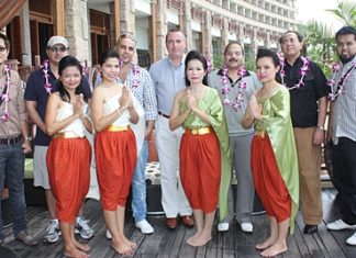 Tourism Authority of Thailand and Centara Hotels & Resorts recently hosted a Dubai Media FAM Trip for journalists based in the middle eastern country. They were well looked after during their stay by Paulo De Matos (centre) Executive Assistant Manager of Rooms for Centara Grand Mirage Beach Resort Pattaya. Posing behind the lovely hotel staff are (l-r) Hatsanai Chaisri, Marketing Officer, TAT Dubai & Middle East Office, Abdulrahman Fahd Alharthi, Editor in Chief, Sadiyaty Women Magazine (Arabic), Moustafa Rahmooni Abdulrahman, Feature Writer, Kul Al Usra Magazine, De Matos, Mohamed Naser Elnacdy Mohamed Deghedy, Feature Writer, Almaraa Alyoum Women Magazine, Dr. Ahmad Salama, Editor in Charge of Alsada.ae website, Mohamad Faizal Bin Dahlawia, Sub-Editor of Arabian Women Magazine.