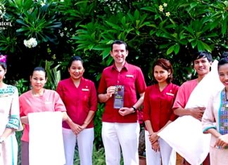 Michael Delargy, GM of the Sheraton Pattaya Resort led his associates in participating in the “Make a Green Choice (MAGC)” program recently. MAGC is part of Starwood’s sustainability program, in order to reduce water consumption, energy usage and help keep chemicals out of our environment. By declining housekeeping services for just one night, almost 40 gallons of water, enough electricity to run a laptop for 10 hours, 25,000 BTUs of natural gas and 7 oz. of chemicals can be saved.