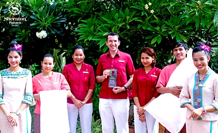 Michael Delargy, GM of the Sheraton Pattaya Resort led his associates in participating in the “Make a Green Choice (MAGC)” program recently. MAGC is part of Starwood’s sustainability program, in order to reduce water consumption, energy usage and help keep chemicals out of our environment. By declining housekeeping services for just one night, almost 40 gallons of water, enough electricity to run a laptop for 10 hours, 25,000 BTUs of natural gas and 7 oz. of chemicals can be saved.