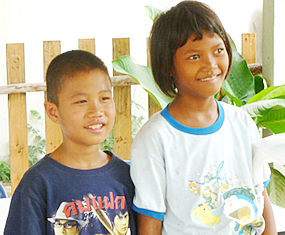 Two kids at Khun Ja’s Children Protection and Development Life Skill Center (CPLC), which is also known as the Anti-Human Trafficking and Child Abuse Center (ATCC).