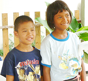 Two kids at Khun Ja’s Children Protection and Development Life Skill Center (CPLC), which is also known as the Anti-Human Trafficking and Child Abuse Center (ATCC). 
