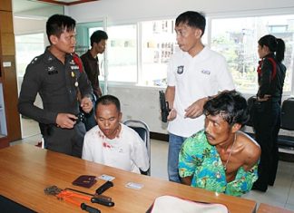 Suriya Chaiyakul and Yos Khuanamol are interrogated by police for pointing a BB gun at them whilst running a checkpoint.