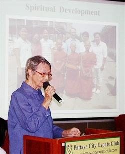Sister Joan talks of the work of the Fountain of Life, feeding, housing, educating and caring for the health of the children - and the spiritual side. In the picture you can see Sister Joan and her staff farewelling some of the boys, off to become novice Buddhist monks for a short time.