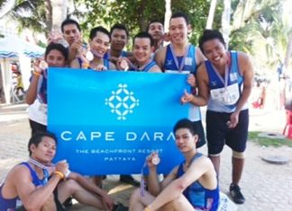 The Cape Dara Resort Pattaya runners celebrate at the end of the King’s Cup Pattaya Marathon 2012 held at the world renowned resort recently
