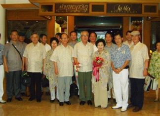 Former Minister of National Defence of the Republic of Korea Kwon Young Hae (4th right) and Madame Kim Hyo Soon (3rd right) led an official delegation from their country on a familiarization trip to Pattaya as guests of the Permanent Secretary of the Thai Ministry of Defence recently. They were welcomed to the Montien Hotel, Pattaya by Pakorn Srisook Executive Assistant Manager (2nd right) and Kamron Jamsrisai (left).