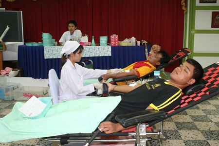 Many people at the event donate blood for charity.