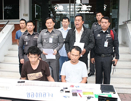 Police announce the arrest of two Thai men accused of being major crystal methamphetamine dealers in Pattaya. 