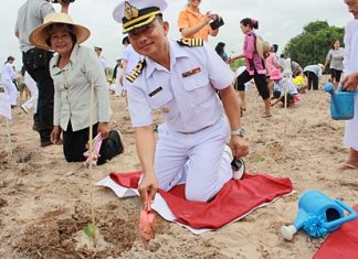 High ranking navy officers, along with their families and friends, plant trees in honor of HRH the Crown Prince’s birthday.