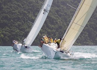 Jing Jing, right, won IRC Racing I at 2012 Cape Panwa Hotel Phuket Raceweek. (Photo byMia Gillow/ Cape Panwa Hotel Phuket Raceweek)