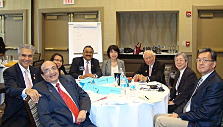Aziz Memon, National PolioPlus Committee Chair, Pakistan, Past Rotary International Director Ashok Mahajan, Member of the International PolioPlus Committee,Ritje Rihatinah, End Polio Now Zone 6B Coordinator, Pratheep S. Malhotra, RI President Sakuji Tanaka along with the two Japanese interpreters spent two days together at the same table relentlessly coming up with ideas and suggestions.