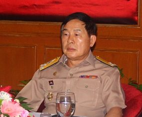 Vice Adm. Chumpol Wongwekhin, director of the Thailand Maritime Enforcement Coordinating Center 1 presides over the meeting.
