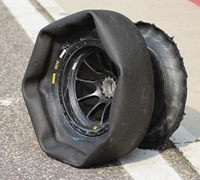 The punctured rear tyre from Race 2.