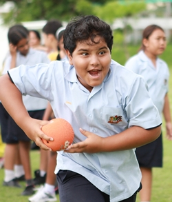 Having fun in the Ball Relay. 