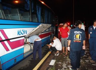 Mechanics avert disaster by acting quickly to contain an NGV gas leak aboard this Sattahip tour bus.