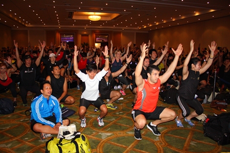 Health conscious attendees joined in one of the fitness demonstrations.